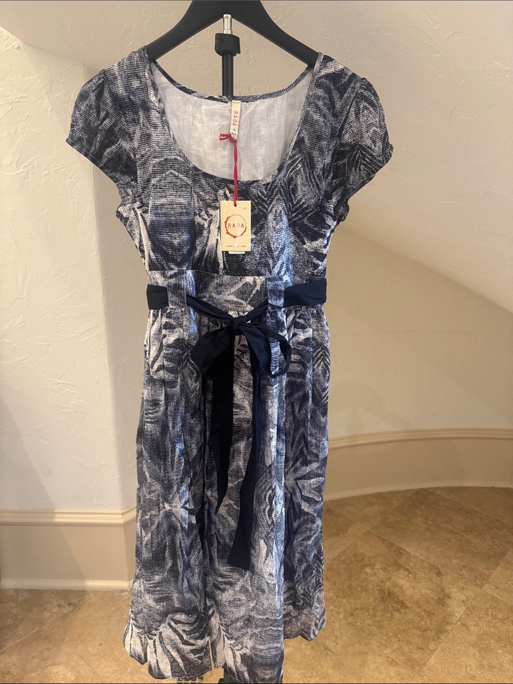 Women's boho 100% cotton Black & White Printed Belted Dress